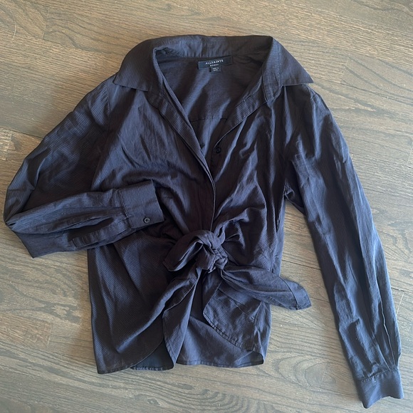 All Saints Black long sleeve Button up Shirt w/ Tie Front - Size XS - Picture 4 of 7